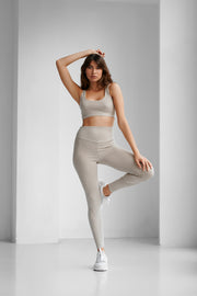 Eunoia Leggings - Light Beige - Tight Fit - Ribbed Fabric -95% Organic Premium Cotton + 5% Elastan - Streetwear - Streetstyle - Minimal Essentials - High Quality Basics - Front Image - Minimal Aesthetic - Becca & Cole