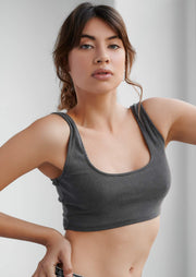 Kefi Top - Charcoal Gray - Front Image - Ribbed Fabric - Second-skin fit - Easy-to-Wear & Versatile - Easy-to-Match - High Quality Basic - Streetstyle - Streetwear - Flattering High-raise band - Strategically placed seamed panels - tight fit, adapts to body - worn out feel - Elegant - Casual - Sophisticated - Becca & Cole